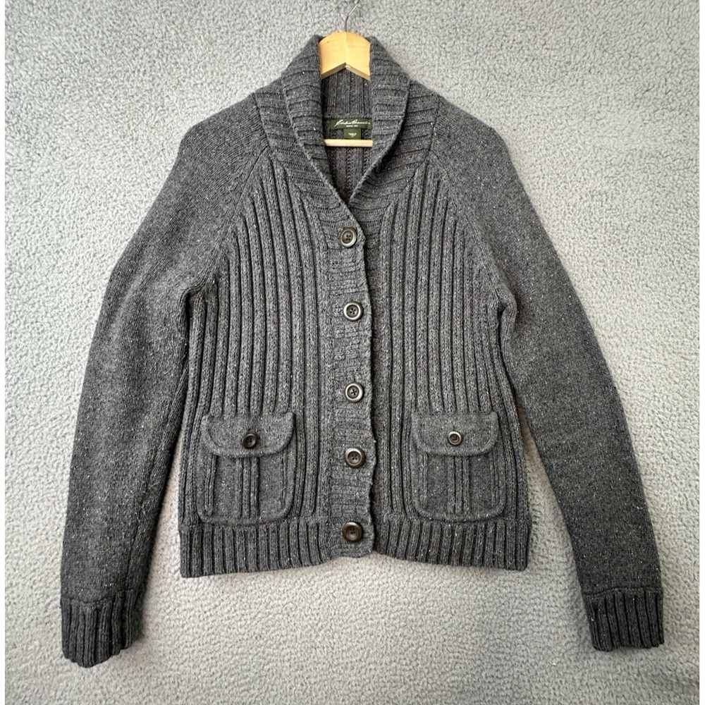 Eddie Bauer Cardigan Sweater Women XL Angora Blend Ribbed Shawl Collar Button Up